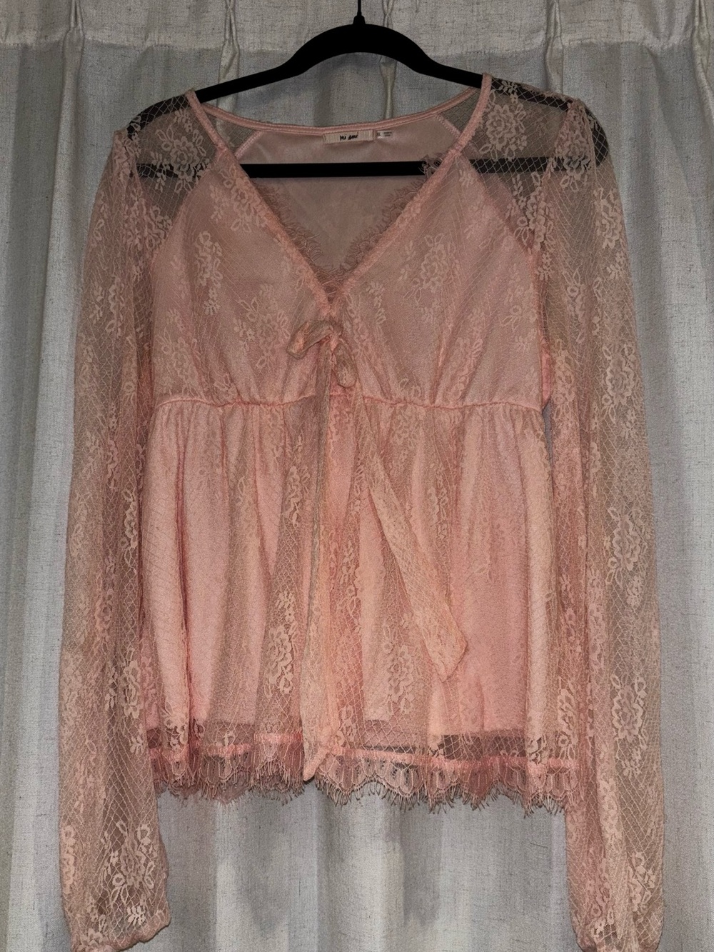miami Pink Lace Long-Sleeve Tie-Front Blouse